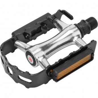 Педали C128 Wellgo ось 9/16" со светоотражателями, алюминий/сталь чёрно-серебристые