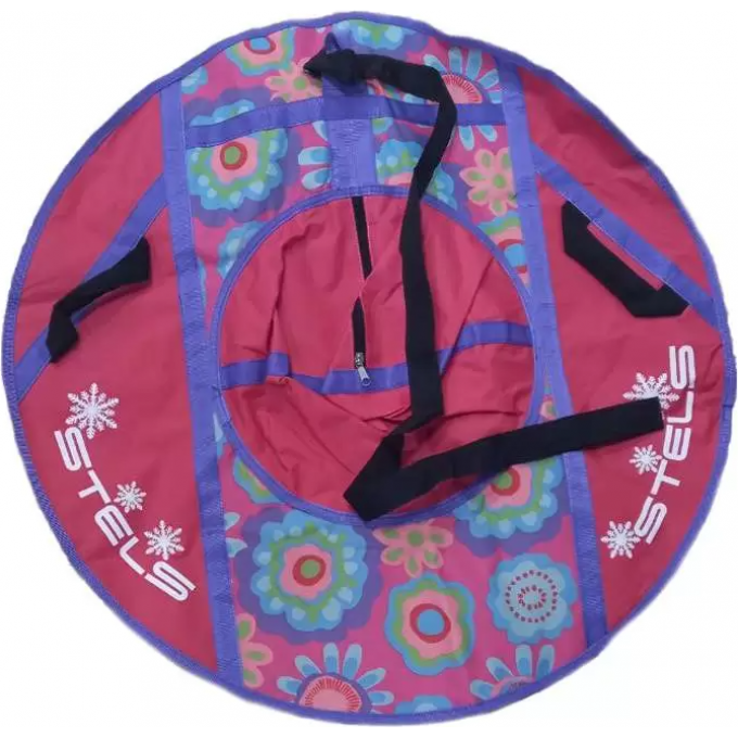 Санки надувные (тюбинг) STELS 90 см, ткань с рисунком без камеры СН030, серый/красный+маслянные цветы 2007000053850