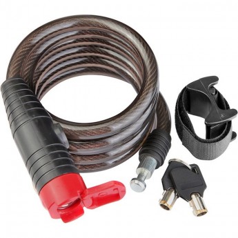 Трос-замок 87202+HL032, 12х1800 мм, с креплением на велосипед, черно-красный